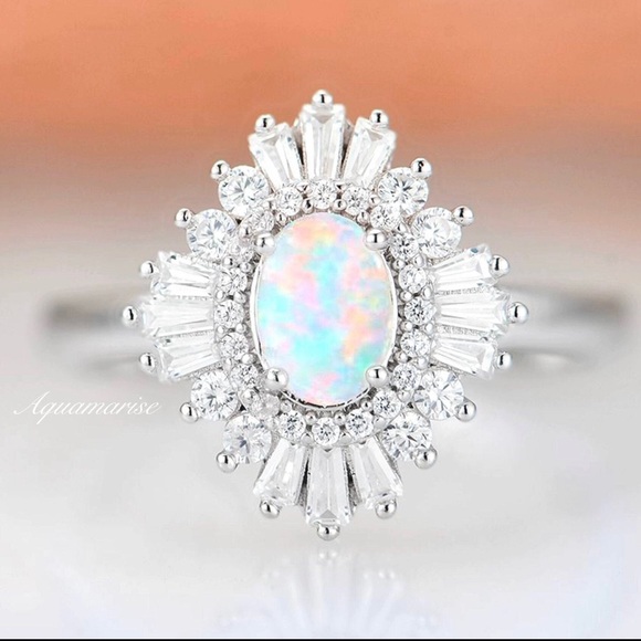 Gatsby Oval Opal Ring- Sterling Silver - Picture 1 of 4